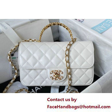 Chanel Lambskin, Strass & Gold-Tone Metal Small Flap Bag with Top Handle AS4362 White 2025